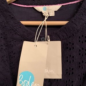 Boden navy button up eyelet dress